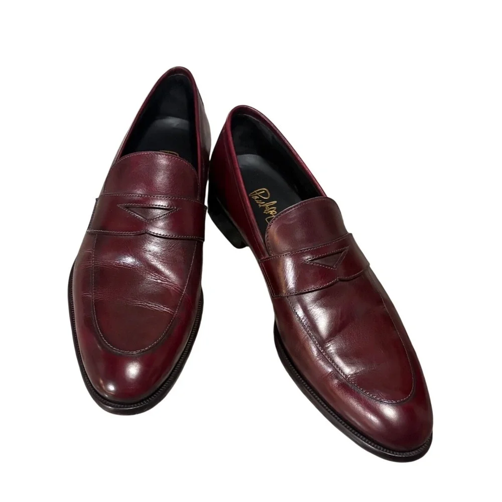 Paul Evans Penny Loafers Men *9 Oxblood Burgundy Leather Italian Dress Shoes EUC